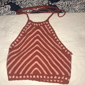 Red and pink halter crop top